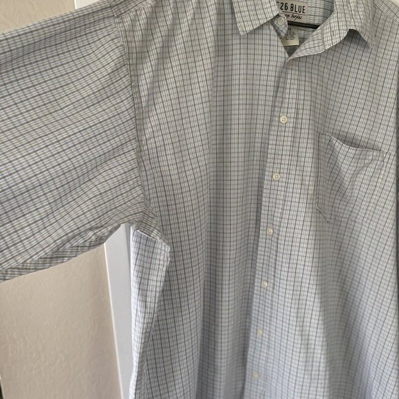 Men White 2X Dress Shirt Long Sleeve Button Casual Work Plaid Stripe 626 Blue - Picture 3 of 5